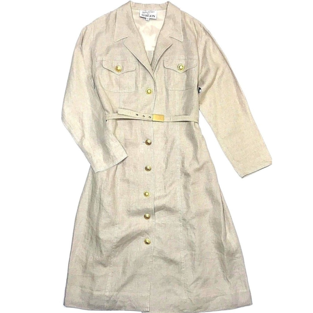 VTG Rickie Freeman Teri Jon Linen Shirt Dress